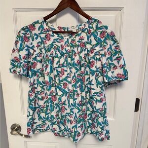 J. Crew Floral Blouse with Green and Pink Accents